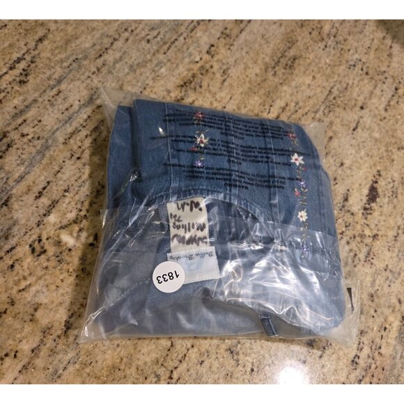 Vtg. Bobbie Brooks Dress Cottage Maxi Sz M Embroidered Floral Denim Modest Tie - Picture 16 of 16